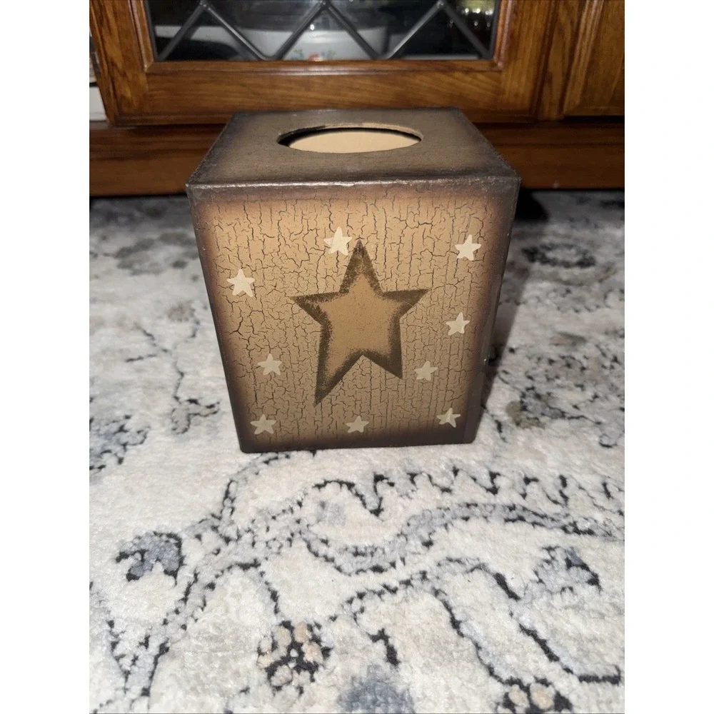 VTG Pressed Paper Cottage Tissue Box Cover Country Shabby Painted Primitive